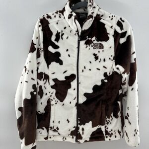 North Face Cow Print Fleece Full Zip Jacket Brown Summit Series Womens Small (S)